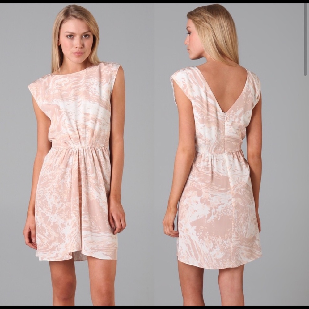 TIBI Silk blush and cream marbled sleeveless dress